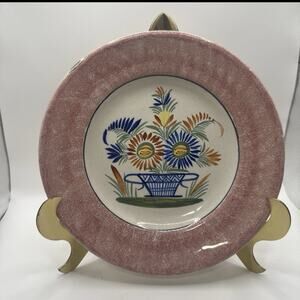 VINTAGE QUIMPER FRENCH POTTERY - MARGUERITE - BLUE/ORANGE - 7 1/4" DESSERT PLATE